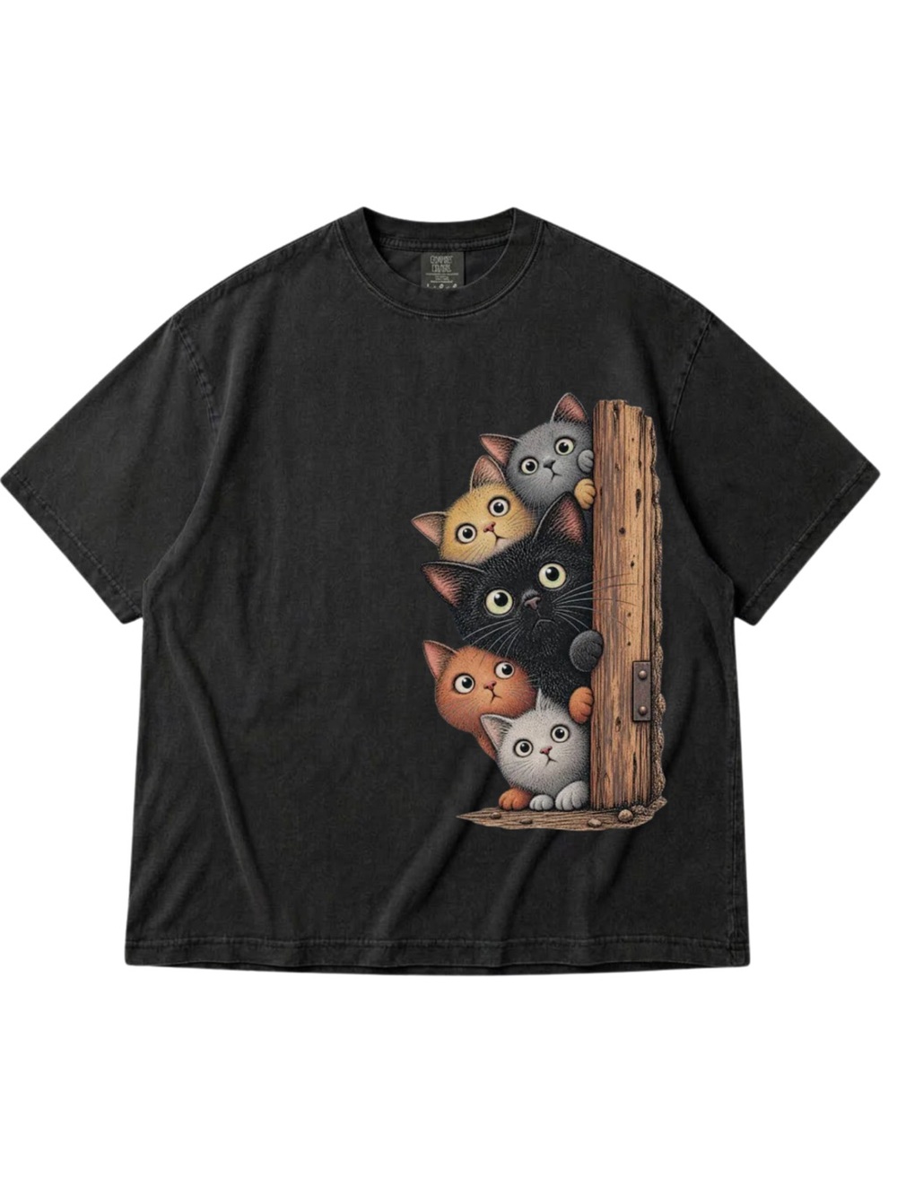 Comfort Colors Black Short-Sleeve Tee with Stacked Kittens Graphic